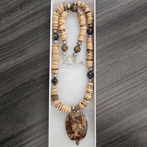 Natural Brown and Tan Beaded Necklace, Earing Set